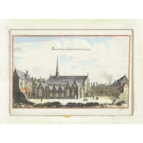 2075 - After Matthaus Merian (1593-1650), Engraving with hand colouring, Ander Prost: der Kirche de R. P. C... 