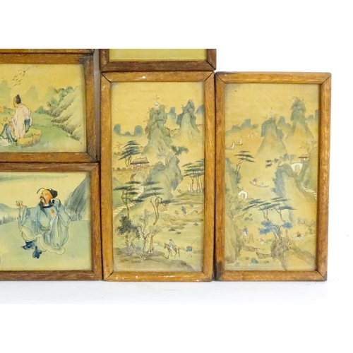 2092 - Chinese School, Watercolours, Eight Chinese scenes to include scholar and student studying in a land... 