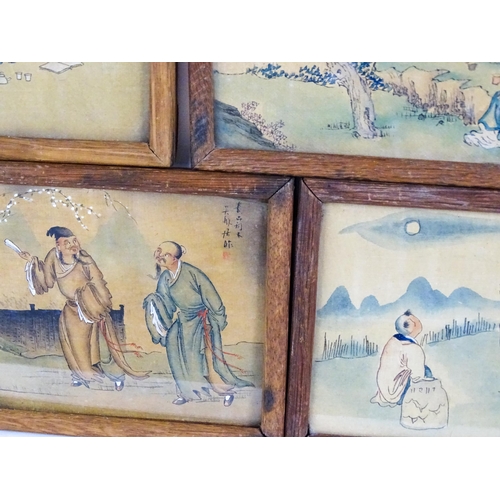 2092 - Chinese School, Watercolours, Eight Chinese scenes to include scholar and student studying in a land... 