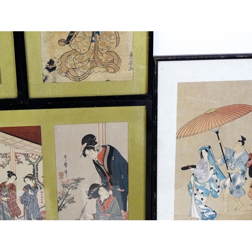 2093 - A quantity Japanese woodblock prints to include Hanaogi after Masayoshi Kitao, theatrical actor figu... 