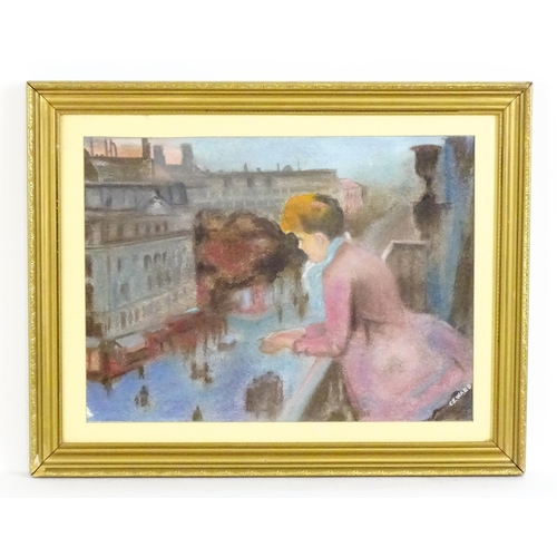 1995 - After Charles Leroy Saint Aubert, 20th century, Pastel on paper, A lady on a balcony above the Boule... 