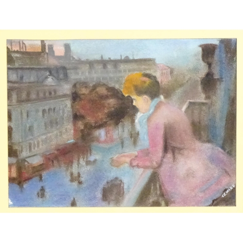 1995 - After Charles Leroy Saint Aubert, 20th century, Pastel on paper, A lady on a balcony above the Boule... 