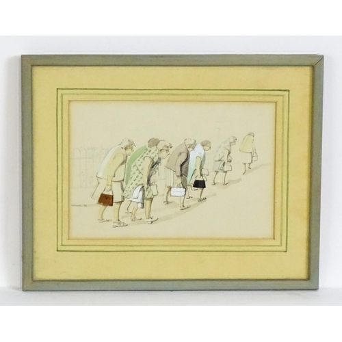 1997 - Bethell, 20th century, Watercolour, Seven elderly ladies walking up a hill. Signed and dated 1984 lo... 