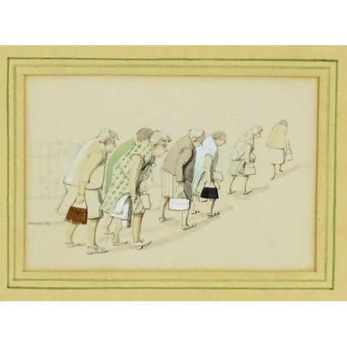 1997 - Bethell, 20th century, Watercolour, Seven elderly ladies walking up a hill. Signed and dated 1984 lo... 