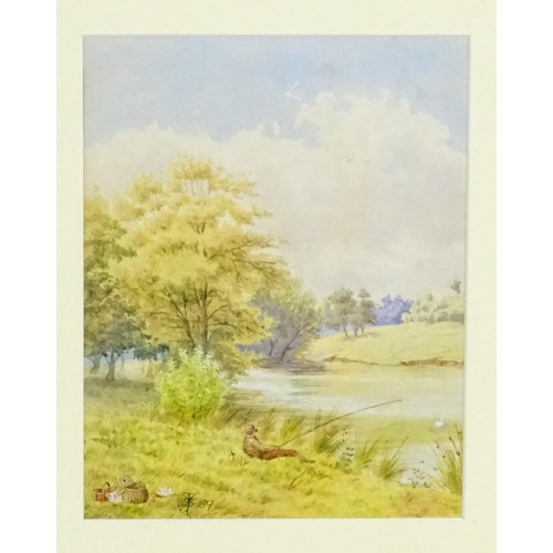 1998 - 19th century, Watercolour, A river landscape with a fisherman. Signed with monogram and dated 1889 l... 