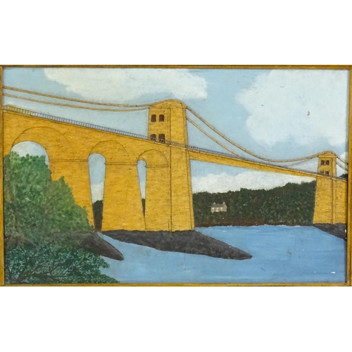 2057 - Late 19th / early 20th century, Mixed media, A naive relief picture depicting the Menai Suspension B... 