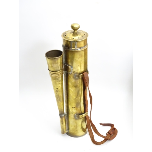 1414 - An early 20thC brass sailing barge foghorn / signal horn, in a pine case containing spare pitch valv... 