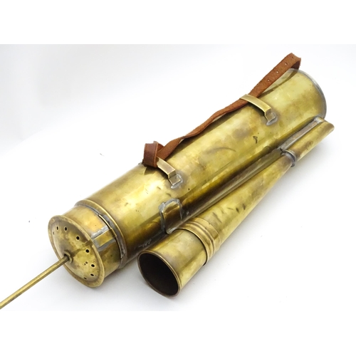 1414 - An early 20thC brass sailing barge foghorn / signal horn, in a pine case containing spare pitch valv... 