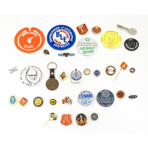 2099 - Trade Union Interest: a quantity of assorted badges, pins, etc. to include the Brotherhood of Locomo... 