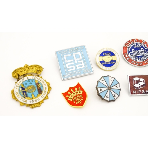 2101 - Trade Union Interest: a quantity of assorted badges, pins, etc. to include NUM COSA, North Staffs Mi... 