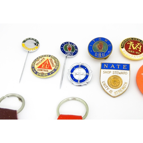 2106 - Trade Union Interest: a quantity of assorted badges, pins, etc. to include a badge commemorating the... 