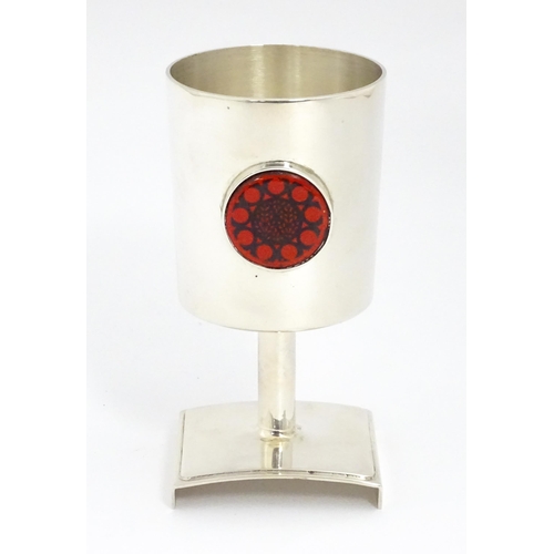 647 - A Elizabeth II silver goblet commemorating the founding of Lincoln Cathedral with enamel detail and ... 