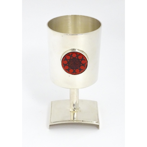 647 - A Elizabeth II silver goblet commemorating the founding of Lincoln Cathedral with enamel detail and ... 