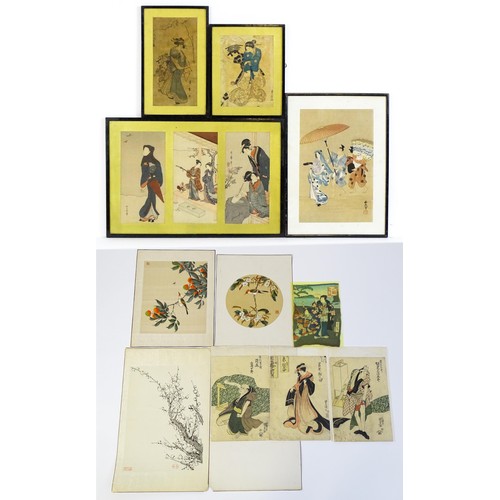 2093 - A quantity Japanese woodblock prints to include Hanaogi after Masayoshi Kitao, theatrical actor figu... 