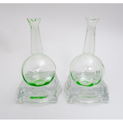 319 - Borek Sipek for DSM: A pair of bohemian crystal DSM glass decanters / carafe and stands by Borek Sip... 