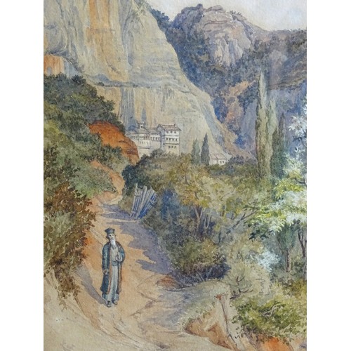 1971 - 19th century, Watercolour, A mountain landscape in the Peloponnese region with a view of the Mega Sp... 