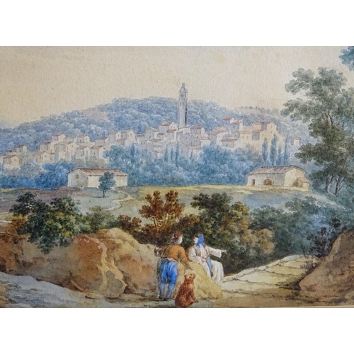 2001 - Joseph Schranz (1803-18866), Watercolour, A Greek view of a village in Corfu with figures and a dog ... 