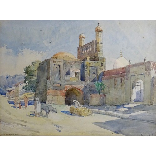 2004 - Captain Ernest George, Early 20th century, Watercolour, A rural scene in India with a temple and fig... 