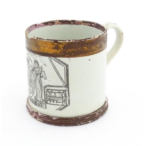 63 - A Victorian Weavers' Union mug with the motto Labour is the Source of Wealth, and lustre detail. App... 