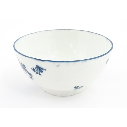 64 - A Caughley blue and white bowl decorated in the Slice Apple and Damson pattern. Marked with S under.... 