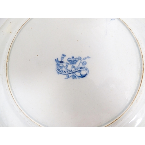 106 - An Edward Challinor blue and white plate in the Death of the Bear pattern from the Oriental Sports s... 