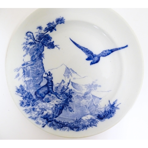 112 - A Brownfield & Son blue and white plate depicting a mountain goat and bird of prey from the Wild Lif... 