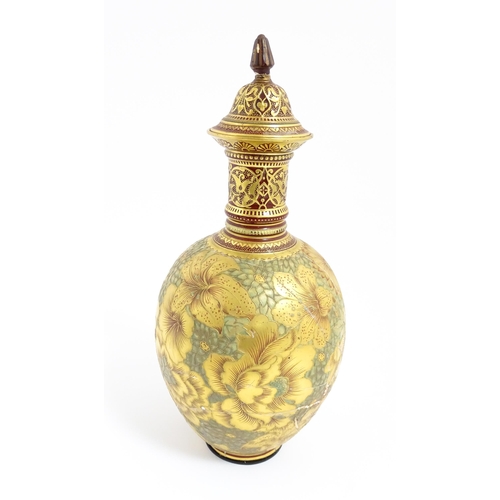 117 - A Victorian Royal Crown Derby bottle vase and cover with gilt floral decoration. Marked under with r... 