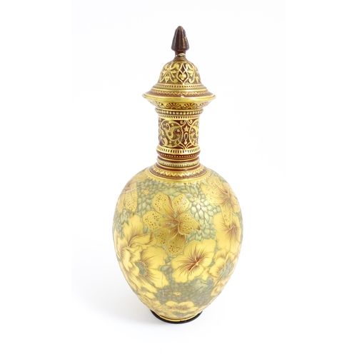 117 - A Victorian Royal Crown Derby bottle vase and cover with gilt floral decoration. Marked under with r... 