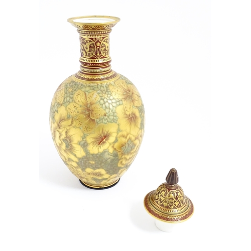 117 - A Victorian Royal Crown Derby bottle vase and cover with gilt floral decoration. Marked under with r... 