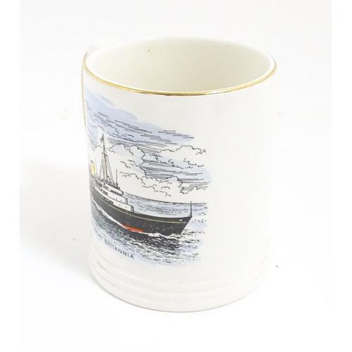 168 - A Lord Nelson pottery pint mug / tankard depicting the steam ship HM Yacht Britannia. Marked under. ... 