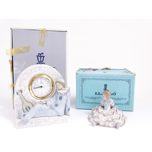 179 - A Lladro Pierrot clock no. 5778. Together with a Lladro figure A Time to Rest no. 5391. With boxes. ... 