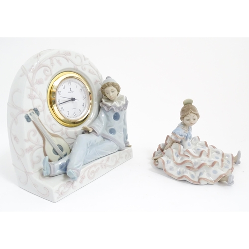 179 - A Lladro Pierrot clock no. 5778. Together with a Lladro figure A Time to Rest no. 5391. With boxes. ... 