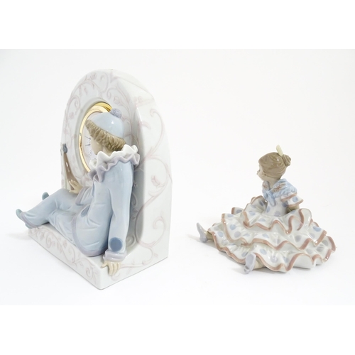 179 - A Lladro Pierrot clock no. 5778. Together with a Lladro figure A Time to Rest no. 5391. With boxes. ... 