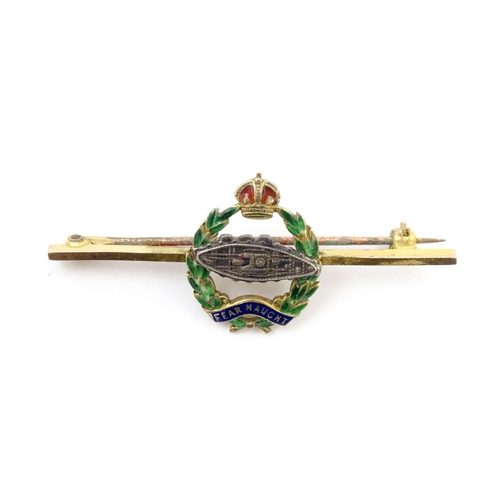 833 - Military Interest : A 9ct gold regimental bar brooch for the Royal Tank Corps depicting insignia wit... 