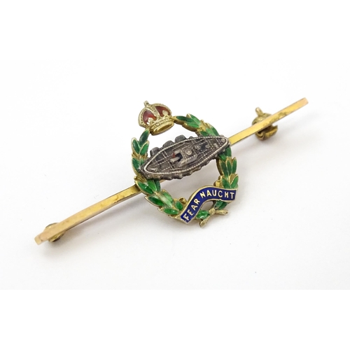 833 - Military Interest : A 9ct gold regimental bar brooch for the Royal Tank Corps depicting insignia wit... 