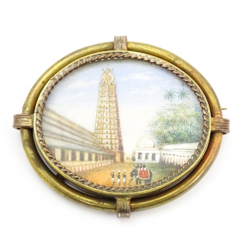 847 - A Victorian brooch of oval form with hand painted scene to centre depicting the Great Pagoda of the ... 