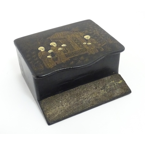 1082 - Four assorted items to include a papier mache lacquered match box with chinoiserie decoration, a bra... 