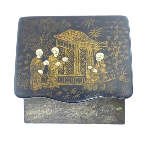 1082 - Four assorted items to include a papier mache lacquered match box with chinoiserie decoration, a bra... 