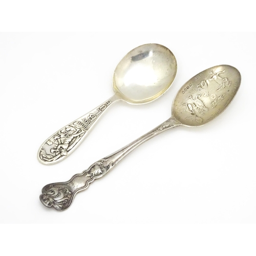 282 - An American Sterling silver teaspoon the bowl decorated with scene from nursery rhyme ' Hey Diddle D... 