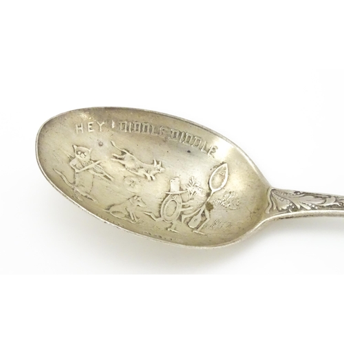 282 - An American Sterling silver teaspoon the bowl decorated with scene from nursery rhyme ' Hey Diddle D... 