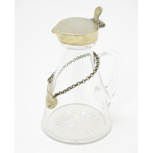 283 - A glass whisky water noggin / jug with silver lid, hallmarked Birmingham 1903, maker S. Blanckensee.... 