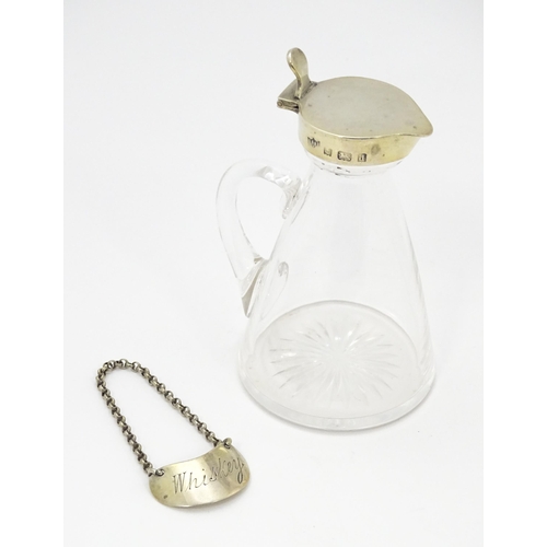 283 - A glass whisky water noggin / jug with silver lid, hallmarked Birmingham 1903, maker S. Blanckensee.... 