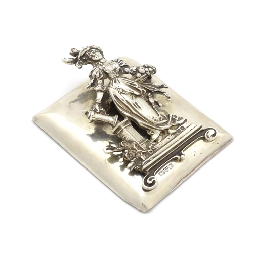 289 - A silver desk / paper clip depicting the personification of Plenty, hallmarked Chester 1901, maker G... 