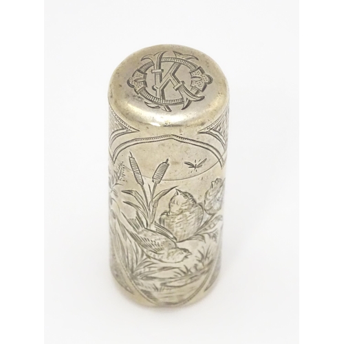 305 - A Victorian silver scent bottle case with engraved bird and bullrush decoration, hallmarked London 1... 