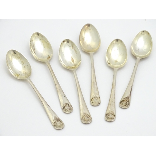 323 - Six silver teaspoons with shell detail to handles, hallmarked Sheffield 1974, maker Cooper Brothers ... 