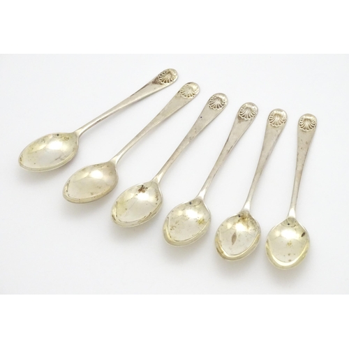 323 - Six silver teaspoons with shell detail to handles, hallmarked Sheffield 1974, maker Cooper Brothers ... 