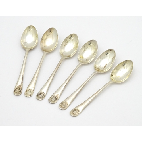 323 - Six silver teaspoons with shell detail to handles, hallmarked Sheffield 1974, maker Cooper Brothers ... 