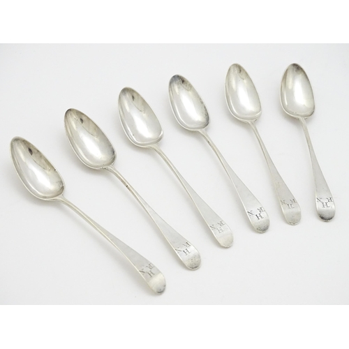 333 - A set of six Geo III silver teaspoons hallmarked London 1790, maker Hester Bateman. Approx. 5