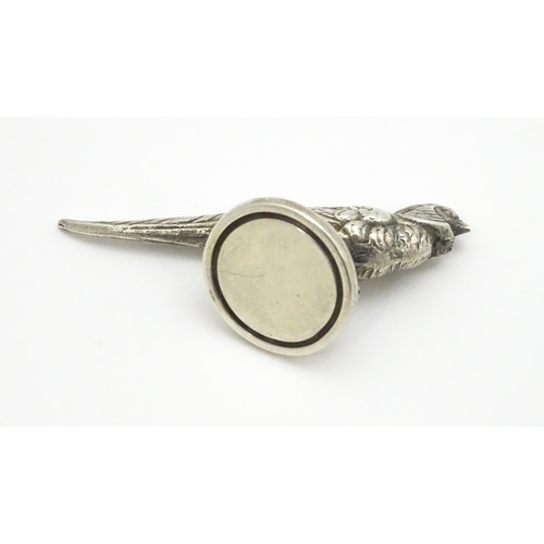 343 - A silver seal modelled as a pheasant hallmarked Chester 1909, maker Sampson Mordan & Co. Approx. 1 3... 