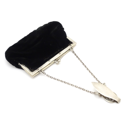 348 - A velvet ladies purse with silver mount hallmarked London 1903, maker Samuel Jacob with a chatelaine... 